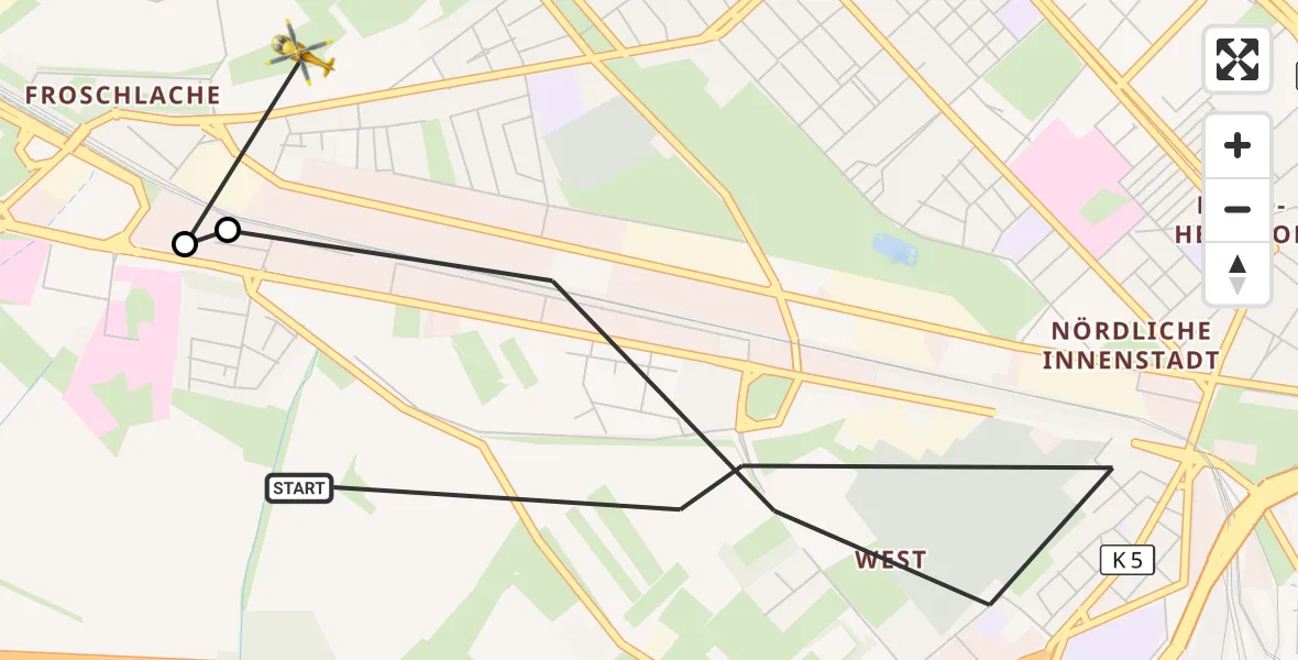 Flugroute Rettungshubschrauber Ludwigshafen am Rhein - Ludwigshafen am Rhein, 04 Juni 2026, 09:01