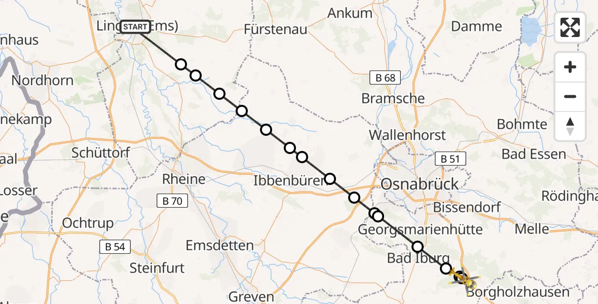 Flugroute Ambulanzhubschrauber Lingen (Ems) - Bad Rothenfelde, 04 Juni 2026, 09:07