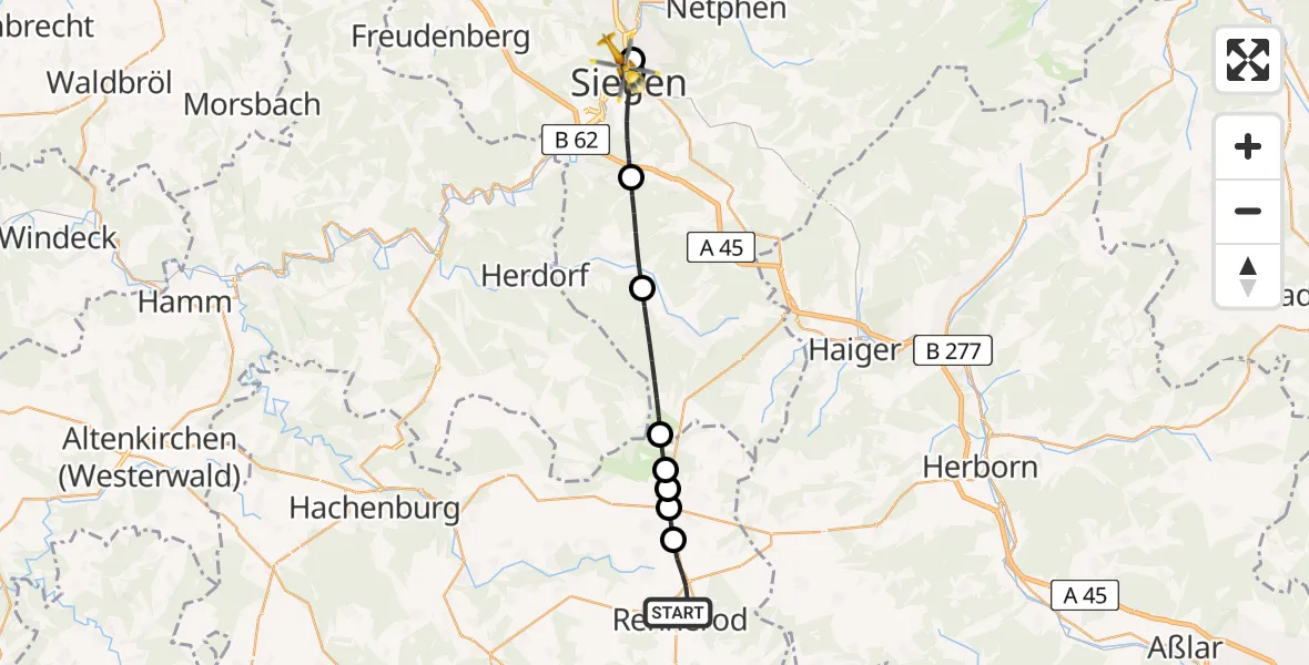 Flugroute Rettungshubschrauber Rennerod - Siegen, 04 Juni 2026, 09:15