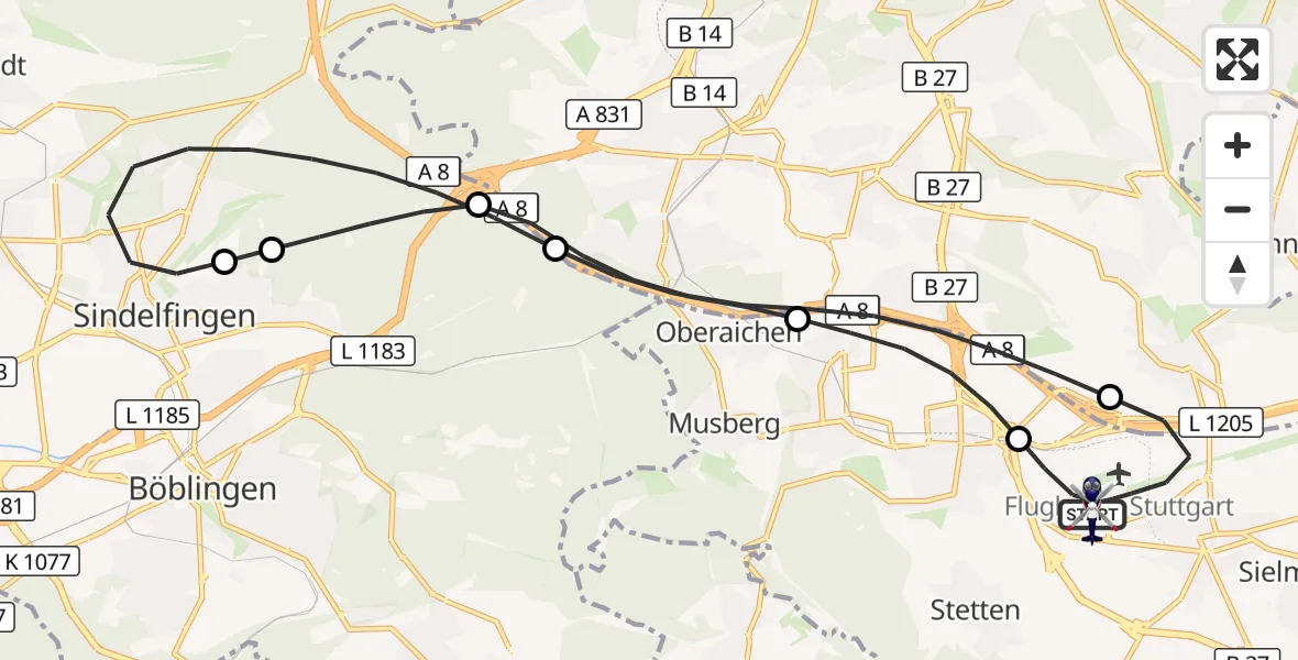 Flugroute Polizeihubschrauber Flughafen Stuttgart - Flughafen Stuttgart, 04 Juni 2026, 09:21