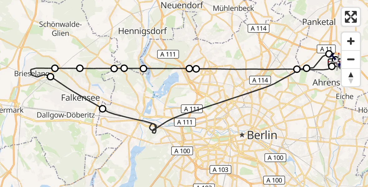 Flugroute Polizeihubschrauber Ahrensfelde Hubschrauberlandeplatz - Ahrensfelde Hubschrauberlandeplatz, 04 Juni 2026, 09:22
