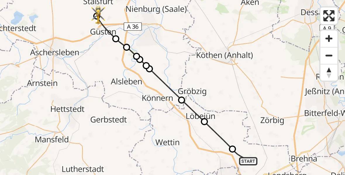 Flugroute Rettungshubschrauber Landsberg - Staßfurt, 04 Juni 2026, 09:25