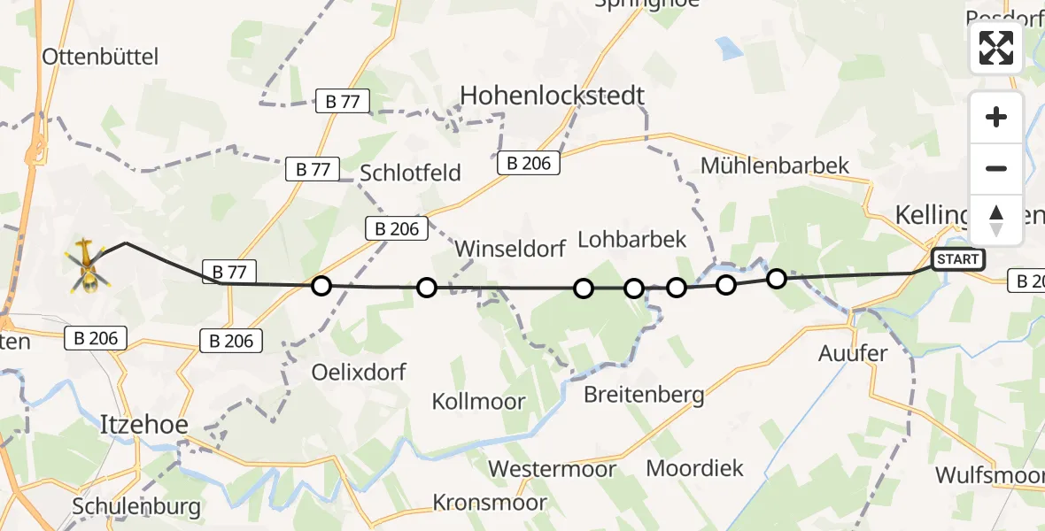 Flugroute Rettungshubschrauber Kellinghusen - Itzehoe, 04 Juni 2026, 09:31