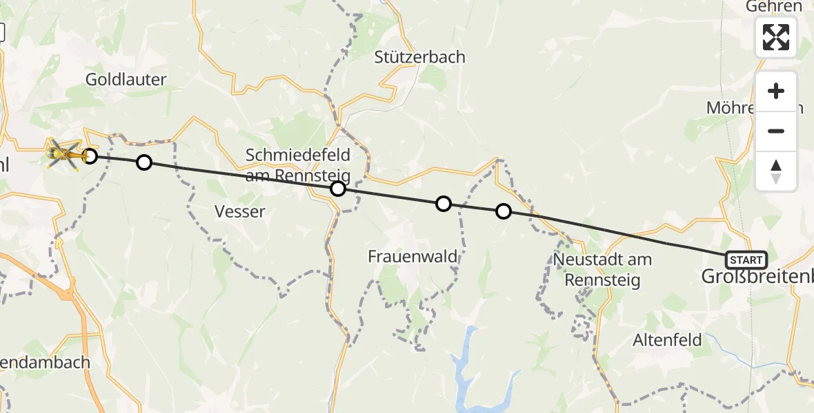 Flugroute Rettungshubschrauber Großbreitenbach - Suhl, 04 Juni 2026, 09:53