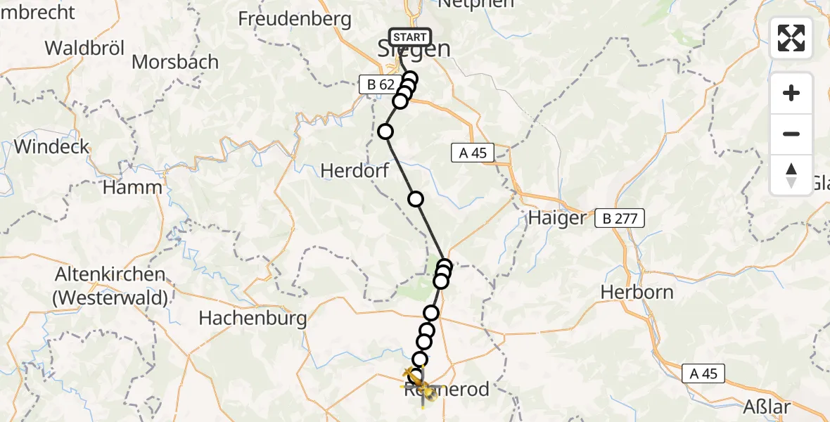 Flugroute Rettungshubschrauber Siegen - Hellenhahn-Schellenberg, 04 Juni 2026, 09:54
