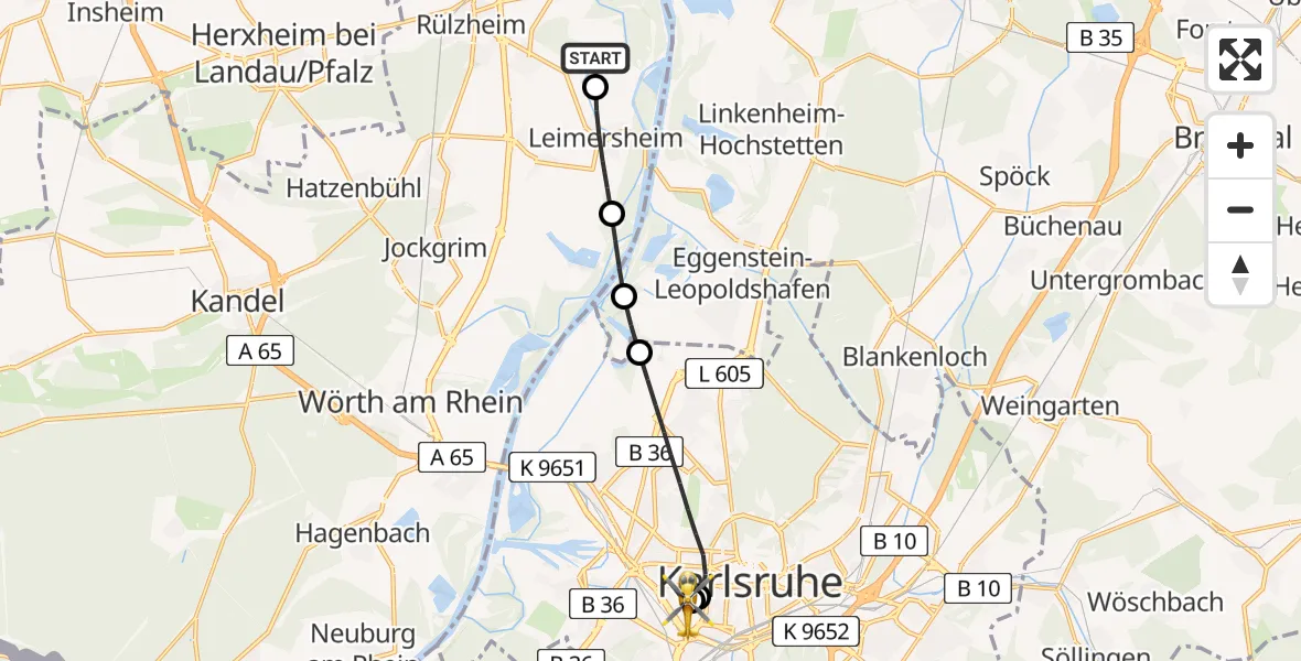 Flugroute Ambulanzhubschrauber Kuhardt - Sankt Vincentius Hospital, 04 Juni 2026, 09:55