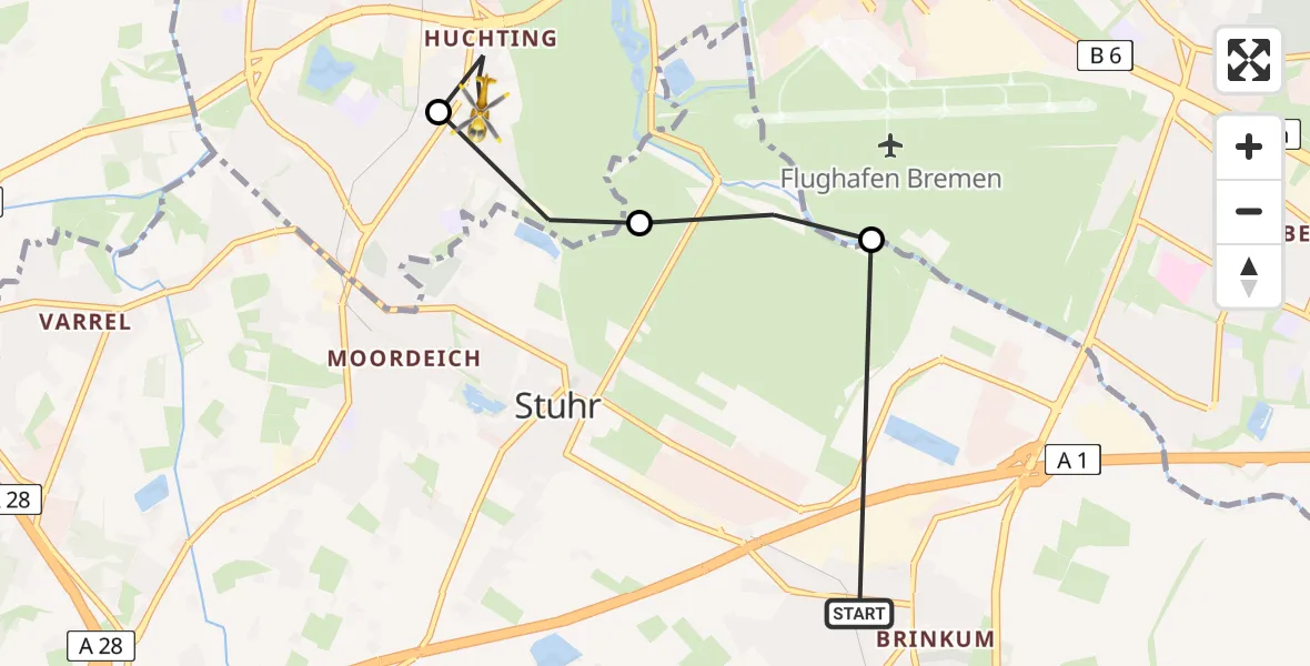 Flugroute Rettungshubschrauber Stuhr - Bremen, 04 Juni 2026, 09:56