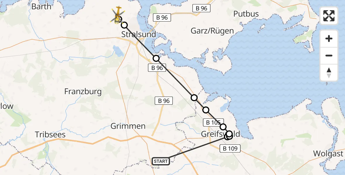 Flugroute Rettungshubschrauber Süderholz - Preetz, 04 Juni 2026, 09:58