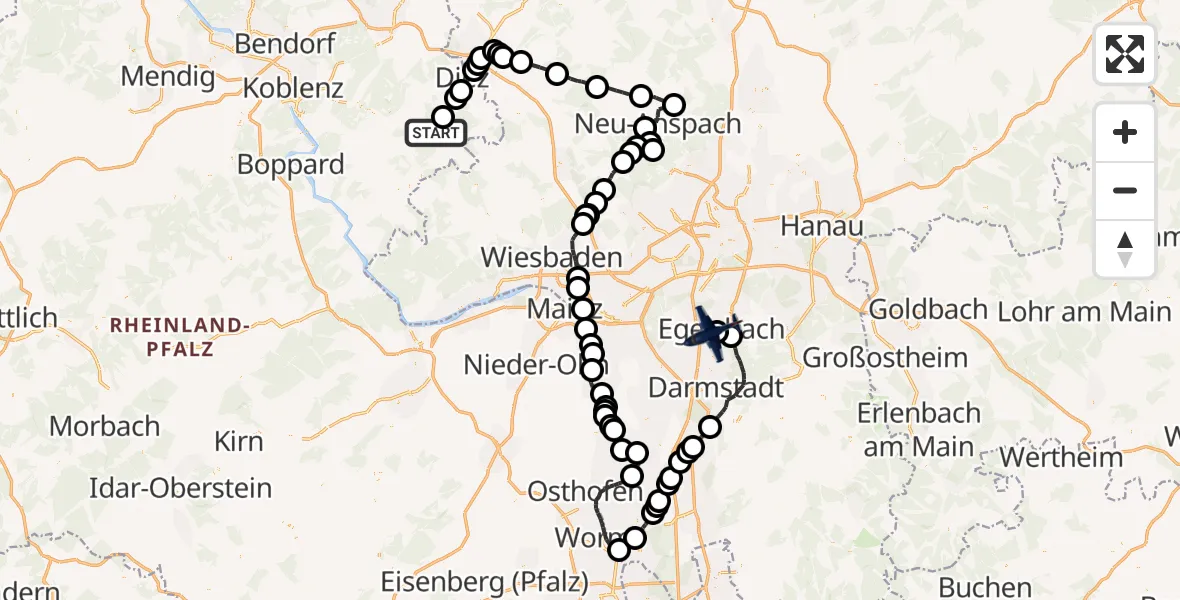 Flugroute Polizeiflugzeug Klingelbach - Flughafen Frankfurt-Egelsbach, 04 Juni 2026, 10:05