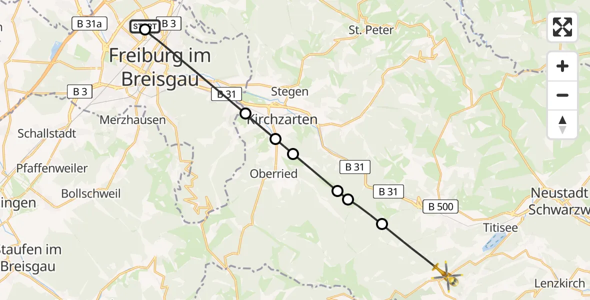 Flugroute Rettungshubschrauber Freiburg im Breisgau Flugplatz - Feldberg (Schwarzwald), 04 Juni 2026, 10:06