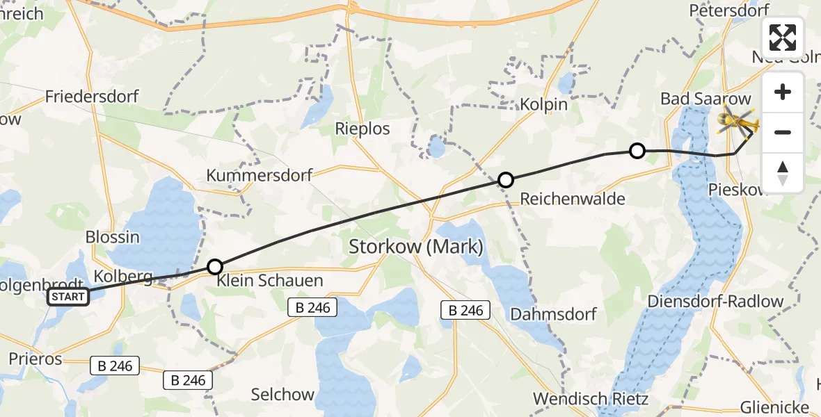 Flugroute Rettungshubschrauber Heidesee - Bad Saarow, 04 Juni 2026, 10:09