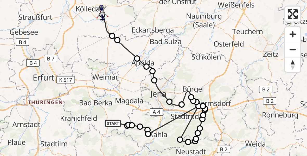 Flugroute Polizeihubschrauber Blankenhain - Großneuhausen, 04 Juni 2026, 10:25