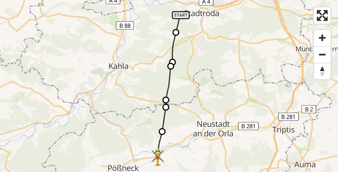 Flugroute Rettungshubschrauber Rausdorf - Oppurg, 04 Juni 2026, 10:30