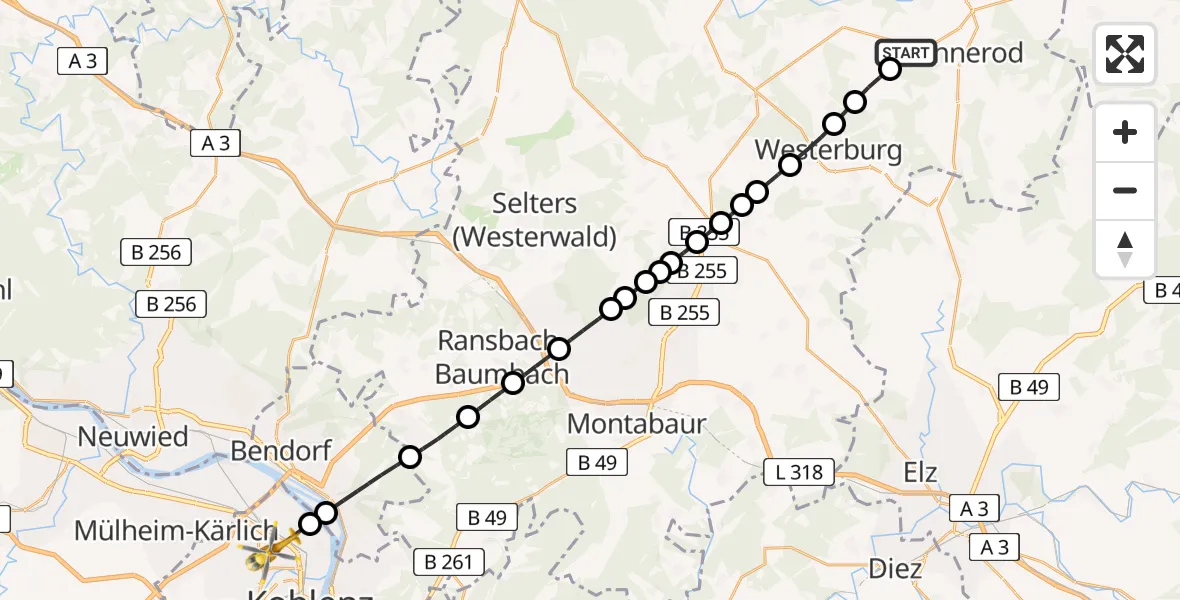 Flugroute Rettungshubschrauber Hellenhahn-Schellenberg - Koblenz, 04 Juni 2026, 10:38