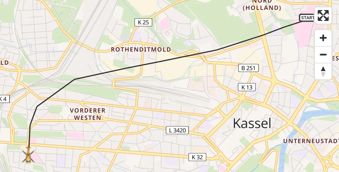 Flugroute Rettungshubschrauber Kassel - Kassel, 04 Juni 2026, 10:46