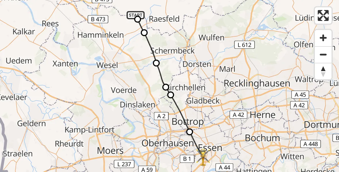 Flugroute Rettungshubschrauber Rhede - Essen, 04 Juni 2026, 10:49