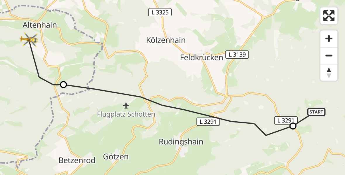 Flugroute Rettungshubschrauber Herbstein - Laubach, 04 Juni 2026, 11:05