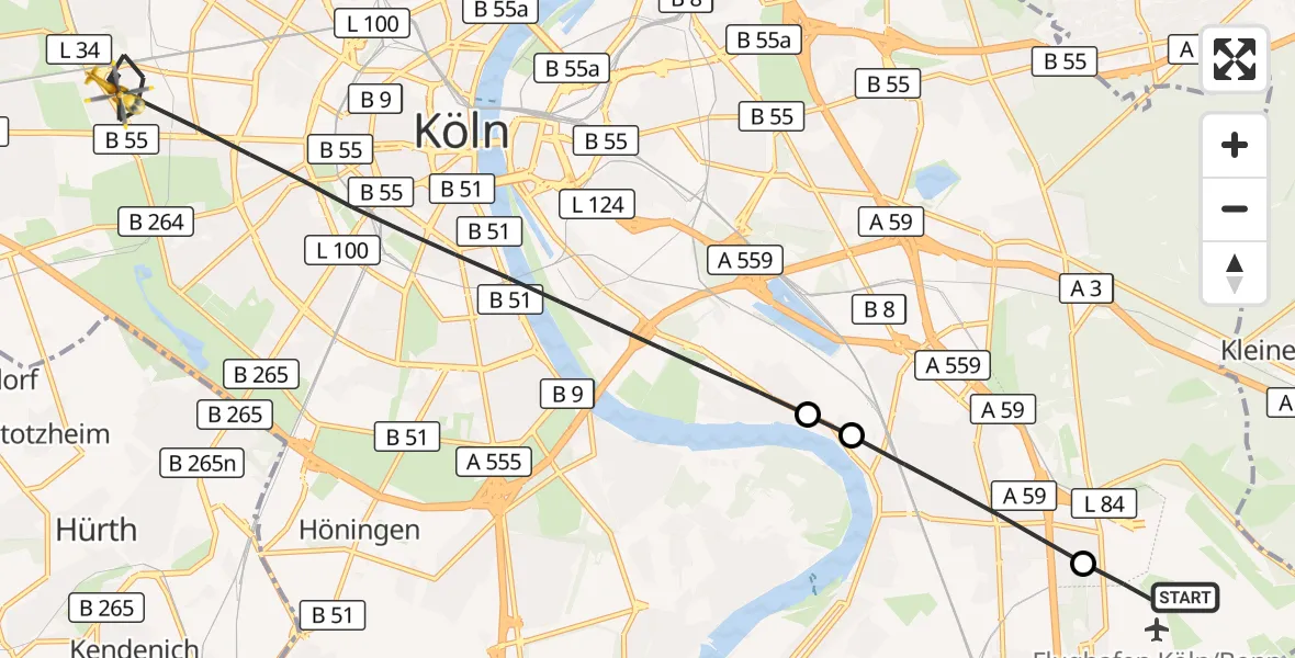 Flugroute Rettungshubschrauber Köln Bonn Flughafen - Köln, 04 Juni 2026, 11:12