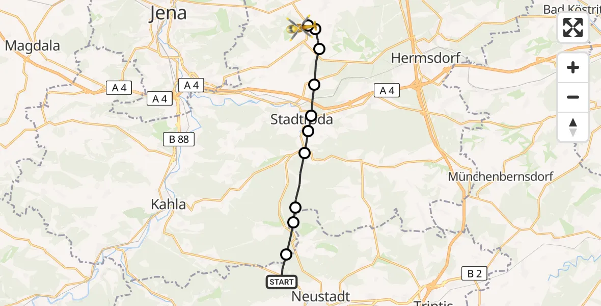 Flugroute Rettungshubschrauber Neustadt an der Orla - Schöngleina, 04 Juni 2026, 11:21