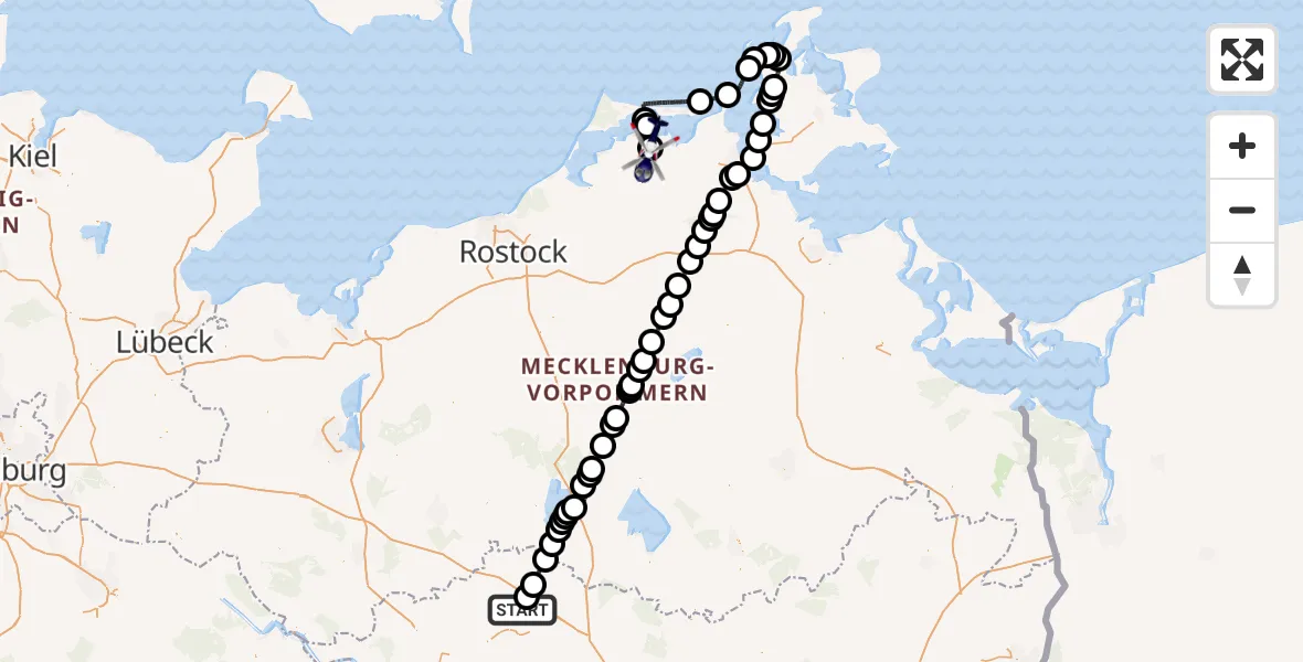 Flugroute Polizeihubschrauber Pritzwalk - Stralsund-Barth Flughafen, 04 Juni 2026, 11:22