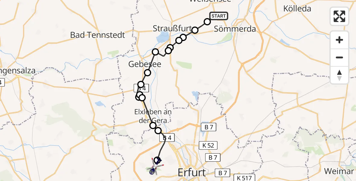 Flugroute Polizeihubschrauber Weißensee - Erfurt-Weimar Flughafen, 04 Juni 2026, 11:34