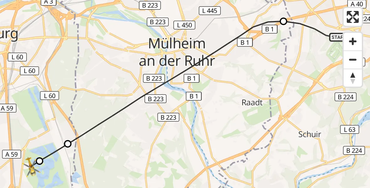 Flugroute Rettungshubschrauber Essen - Duisburg Air Rescue Hubschrauberlandeplatz (Christoph 9), 04 Juni 2026, 11:36