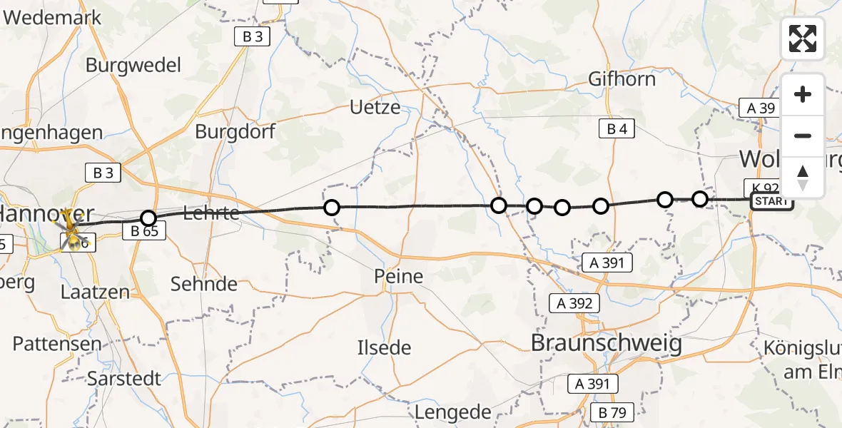 Flugroute Rettungshubschrauber Wolfsburg - Hannover, 04 Juni 2026, 12:01