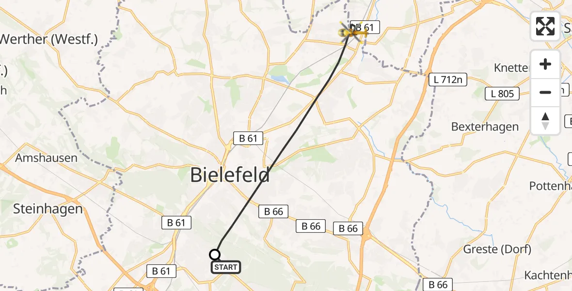 Flugroute Rettungshubschrauber Luftrettungszentrum Bielefeld - Bielefeld, 04 Juni 2026, 12:11