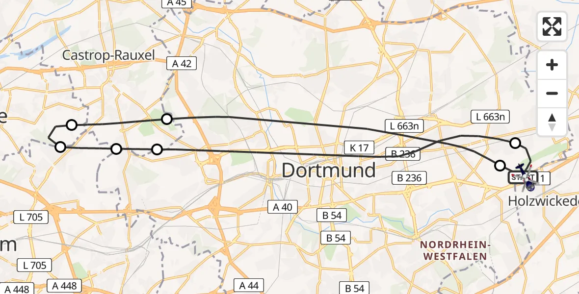 Flugroute Polizeihubschrauber Dortmund Flughafen - Dortmund Flughafen, 04 Juni 2026, 12:23