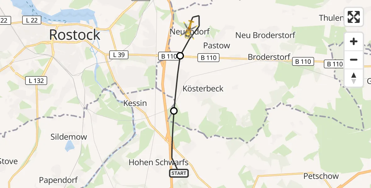 Flugroute Ambulanzhubschrauber Dummerstorf - Broderstorf, 04 Juni 2026, 12:42