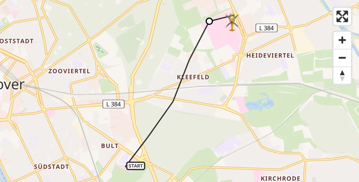 Flugroute Rettungshubschrauber Hannover - Hannover Luftrettung Hubschrauberlandeplatz (Christoph 4), 04 Juni 2026, 12:45