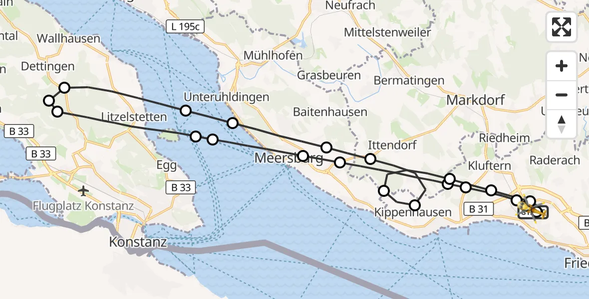 Flugroute Rettungshubschrauber Friedrichshafen Hospital - Friedrichshafen Hospital, 04 Juni 2026, 13:04