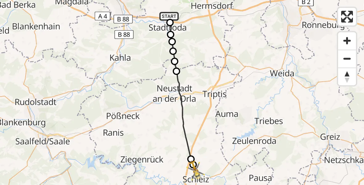 Flugroute Rettungshubschrauber Ruttersdorf-Lotschen - Oettersdorf, 04 Juni 2026, 13:06