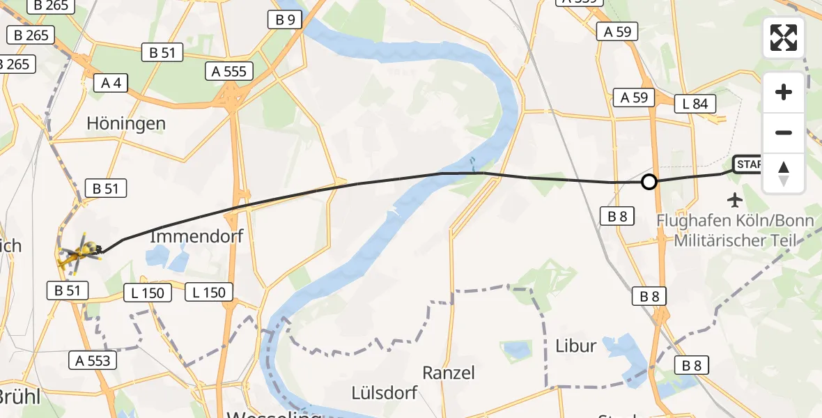 Flugroute Rettungshubschrauber Köln Bonn Flughafen - Köln, 04 Juni 2026, 13:12