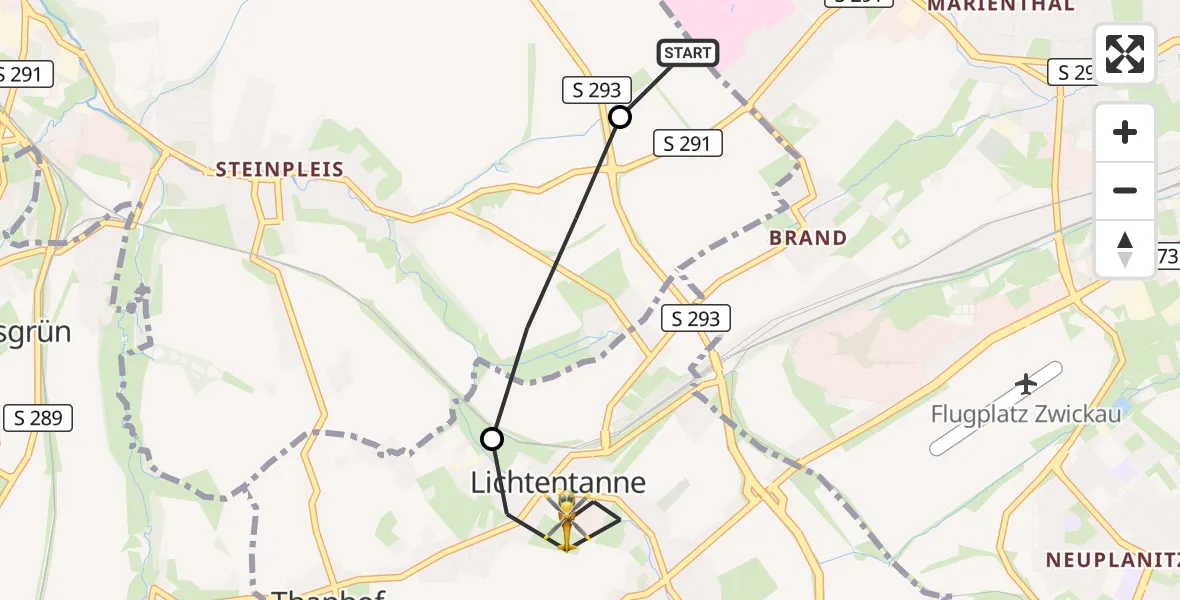 Flugroute Rettungshubschrauber ADAC Air Rescue Station Zwickau Hubschrauberlandeplatz - Lichtentanne, 04 Juni 2026, 13:15