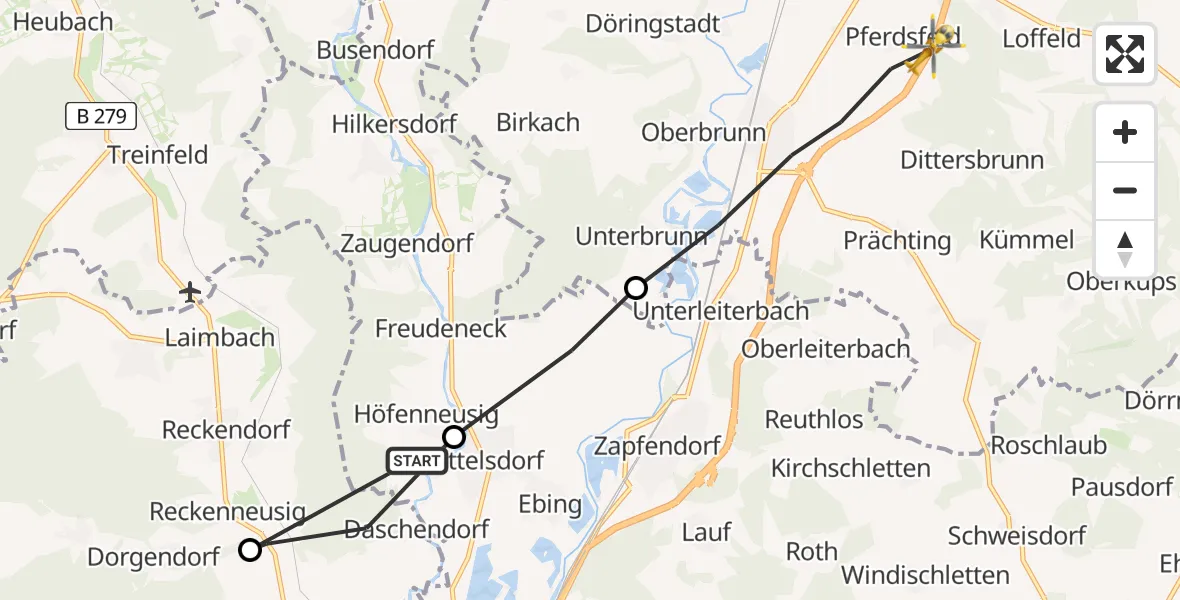 Flugroute Rettungshubschrauber Rattelsdorf - Ebensfeld, 04 Juni 2026, 13:17