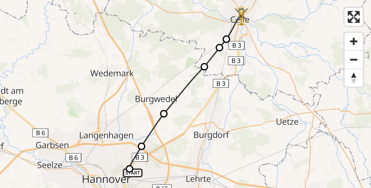 Flugroute Rettungshubschrauber Hannover Luftrettung Hubschrauberlandeplatz (Christoph 4) - Celle, 04 Juni 2026, 13:31