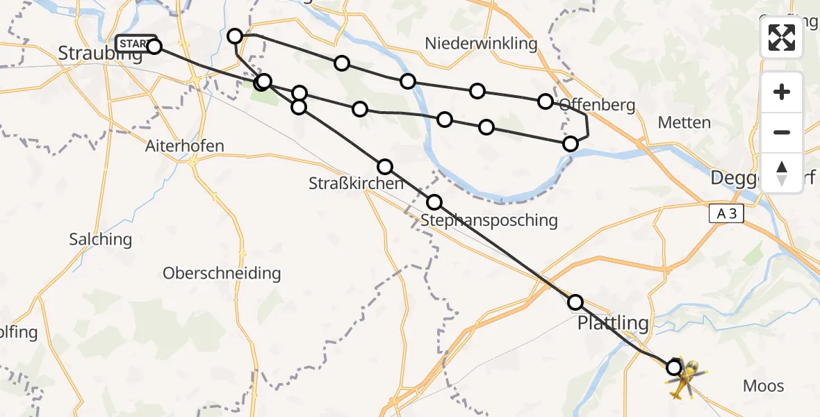Flugroute Rettungshubschrauber Sankt Elisabeth Hospital Straubing - Aholming, 04 Juni 2026, 13:32