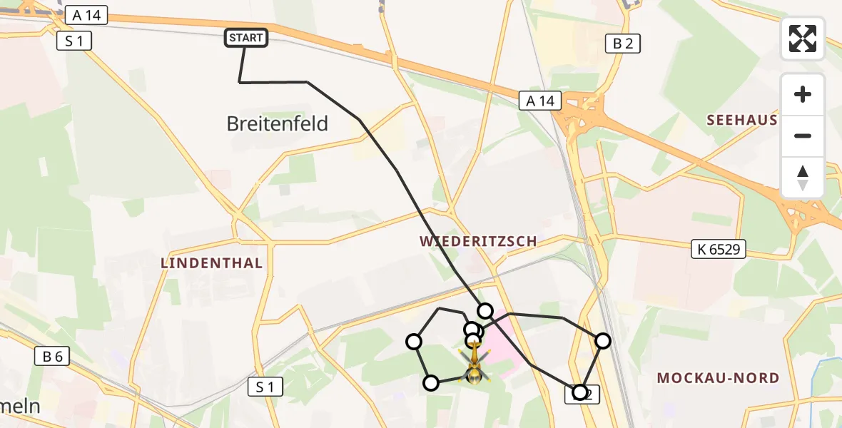 Flugroute Rettungshubschrauber Leipzig - Sankt Georg Hospital Leipzig Reserve, 04 Juni 2026, 13:33