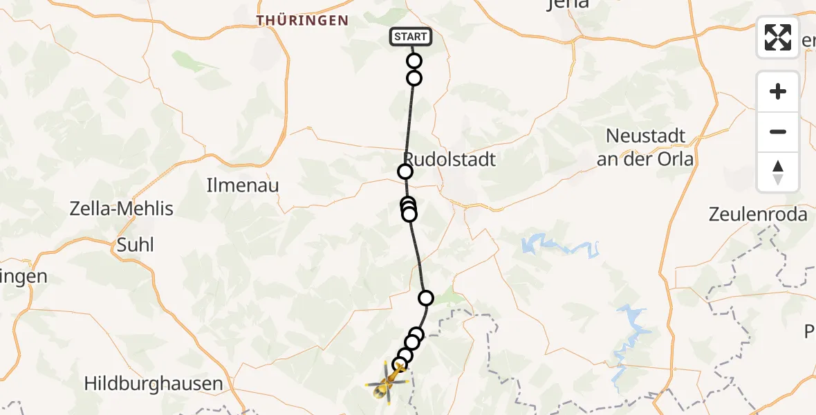 Flugroute Ambulanzhubschrauber Bad Berka - Sonneberg, 04 Juni 2026, 13:38