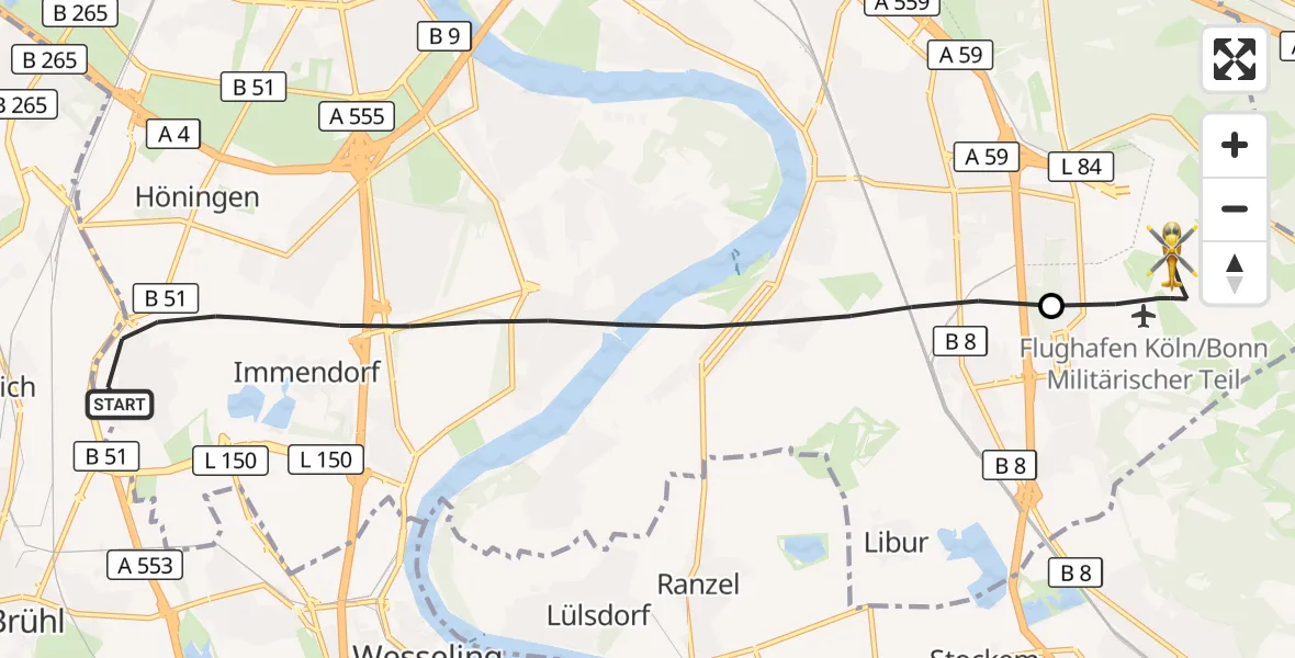 Flugroute Rettungshubschrauber Köln - Köln Bonn Flughafen, 04 Juni 2026, 13:39