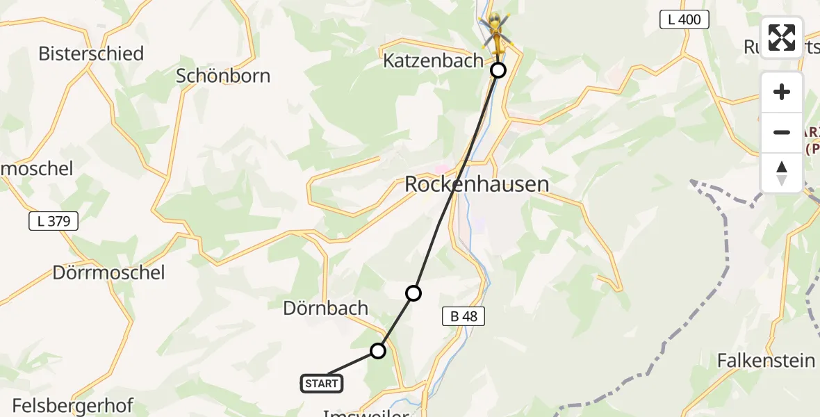 Flugroute Rettungshubschrauber Imsweiler UL - Rockenhausen, 04 Juni 2026, 13:43