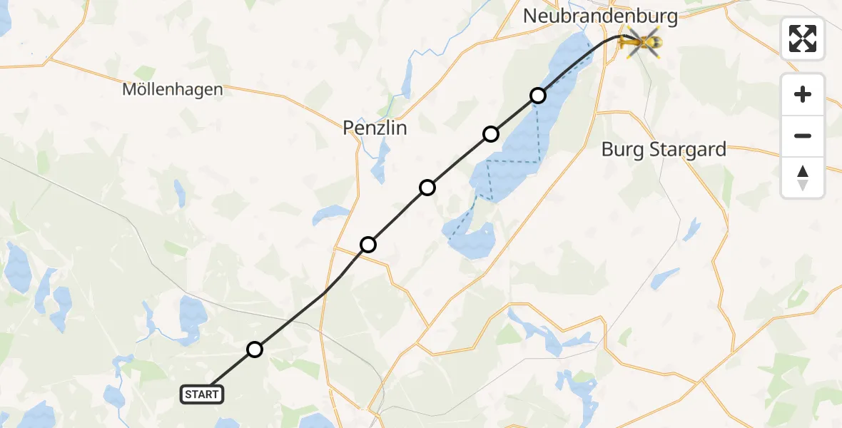 Flugroute Rettungshubschrauber Neustrelitz - Neubrandenburg, 04 Juni 2026, 13:48
