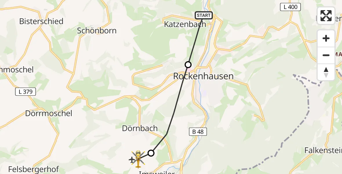 Flugroute Rettungshubschrauber Katzenbach - Imsweiler UL, 04 Juni 2026, 14:04