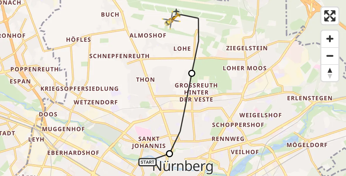 Flugroute Ambulanzhubschrauber Deutschherrnwiese Hubschrauberlandeplatz - Flughafen Nuremberg, 04 Juni 2026, 14:12