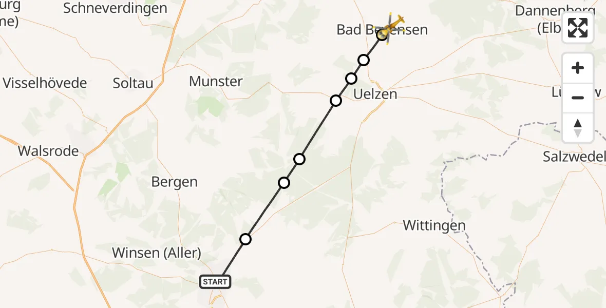 Flugroute Rettungshubschrauber Celle - Bad Bevensen, 04 Juni 2026, 14:12