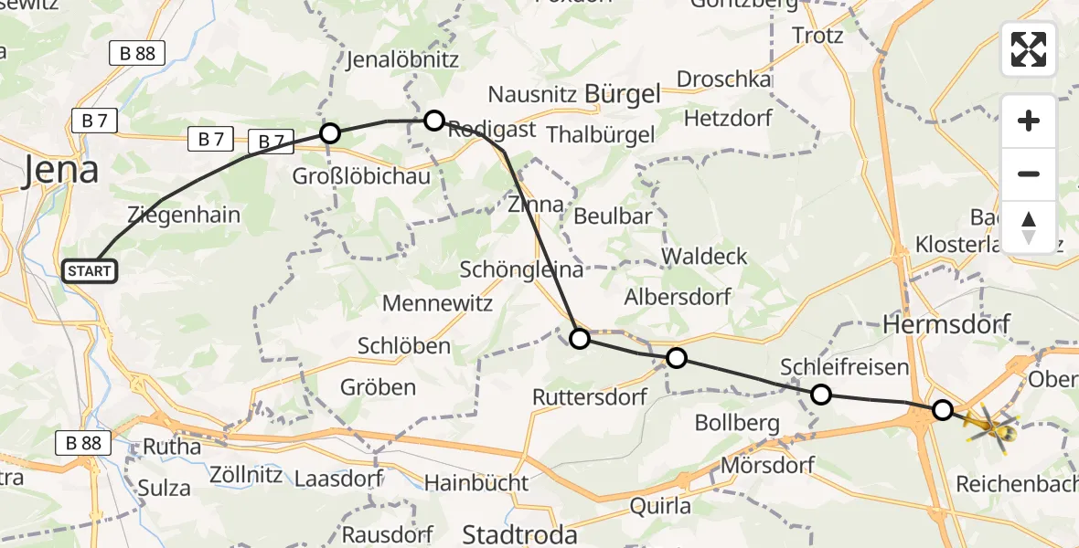 Flugroute Rettungshubschrauber Jena - Hermsdorf, 04 Juni 2026, 14:14