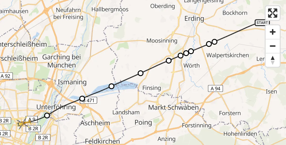 Flugroute Rettungshubschrauber Bockhorn - München, 04 Juni 2026, 14:17