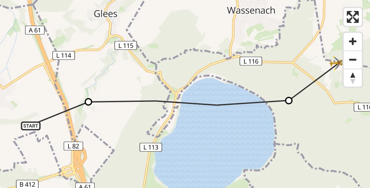 Flugroute Ambulanzhubschrauber Wehr - Nickenich, 04 Juni 2026, 14:19