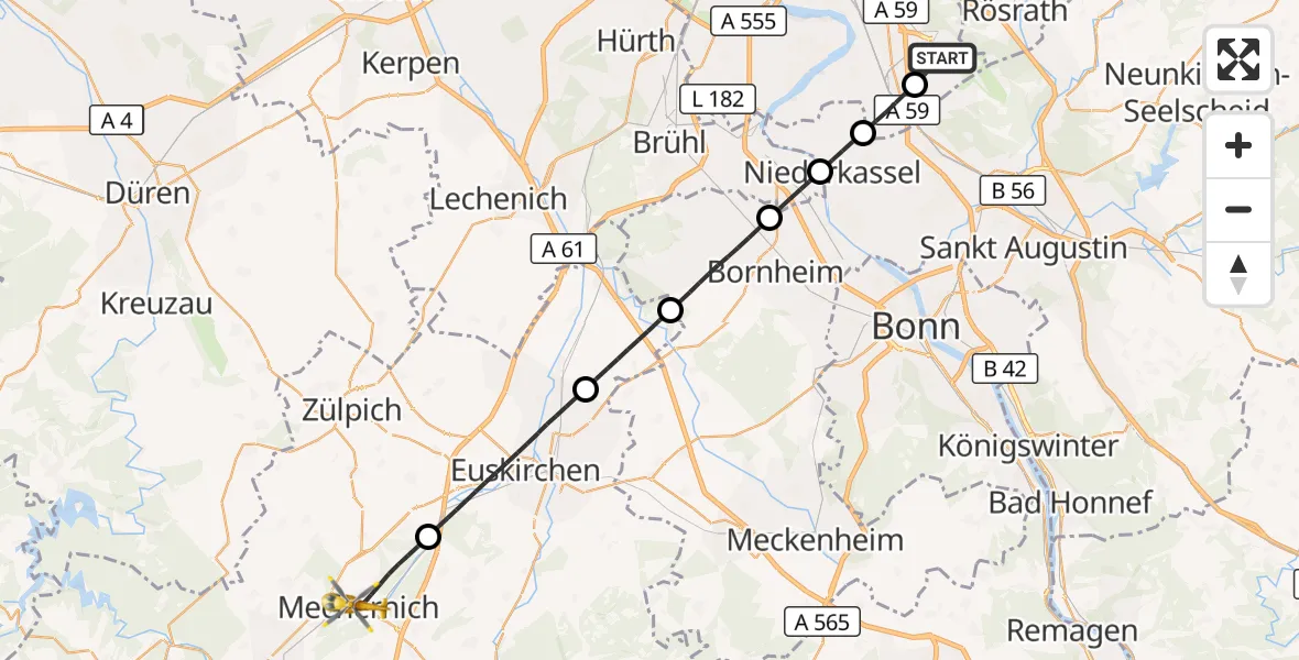Flugroute Rettungshubschrauber Köln Bonn Flughafen - Mechernich, 04 Juni 2026, 14:20